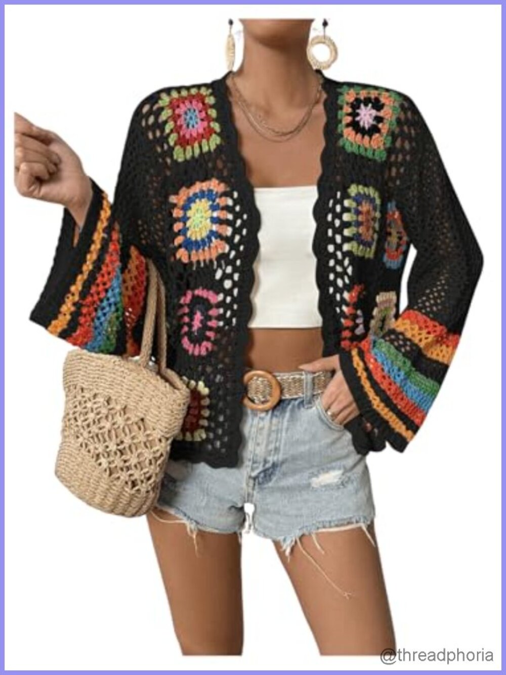 Women's Floral Crochet Long Sleeve Cardigan Sweater Lightweight Open Front